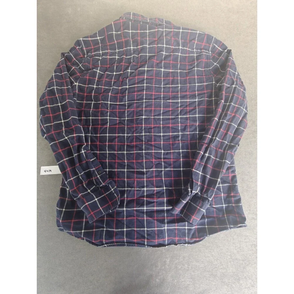 Banana Republic Luxe Flannel Untucked Slim Fit Shirt Mens Large Blue Plaid